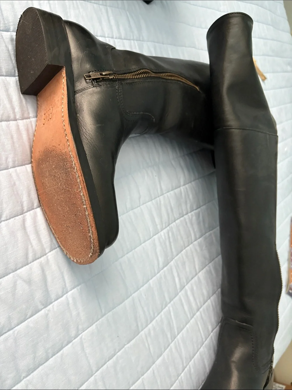 FRYE Black Leather OTK Riding Boots with Side Zip